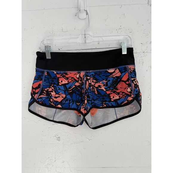 Lululemon Shorts Womens 4 Black Blue Pink Speed Up Printed Run Athletic Gym - Picture 1 of 5